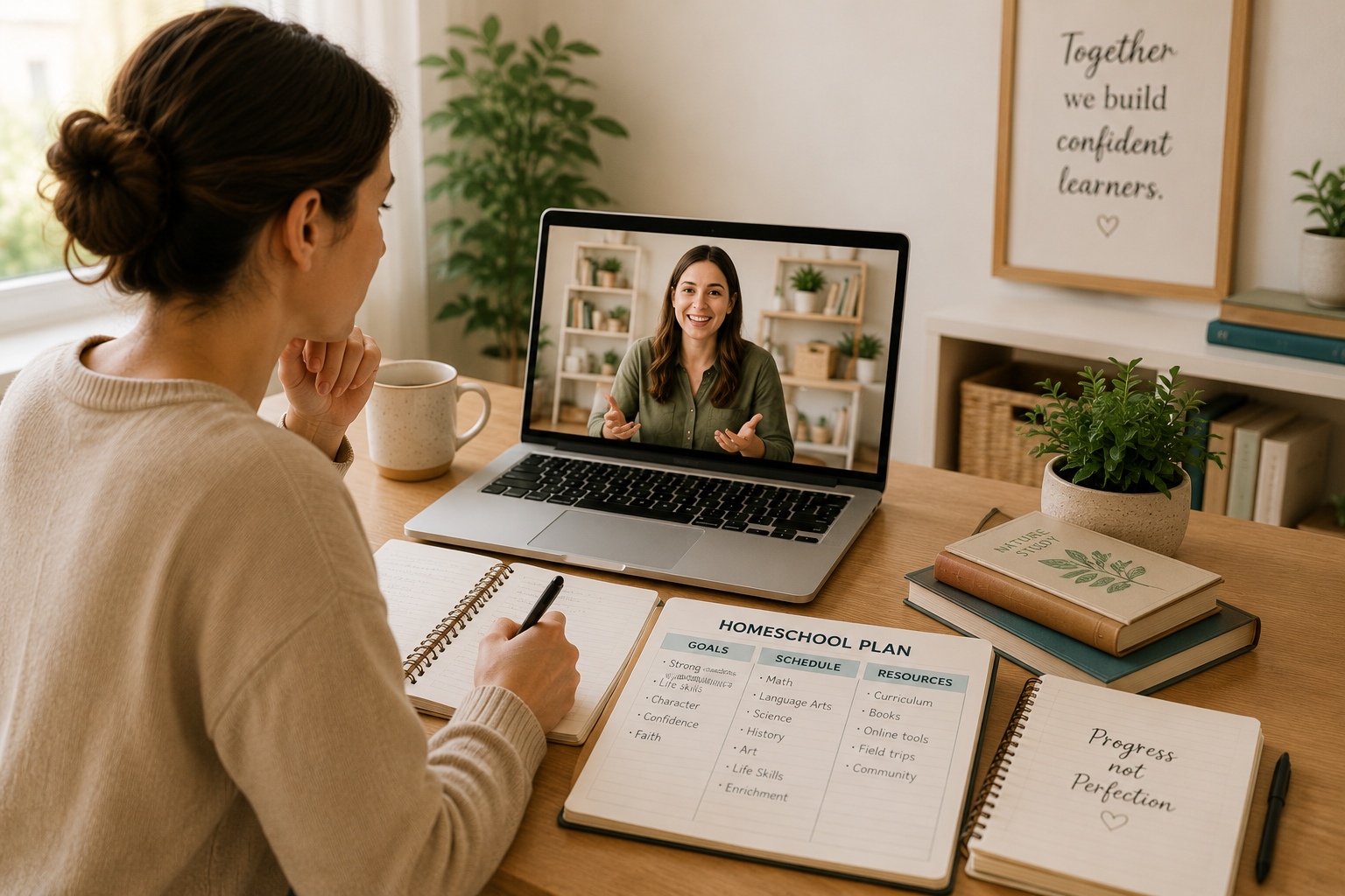 Parent connecting with other families during a virtual group session
